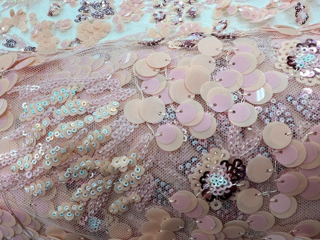 Blush Sequins & Beads on Chiffon Fabric