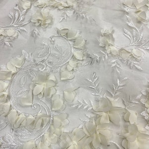 Ivory 3D chiffon flowers embroidery