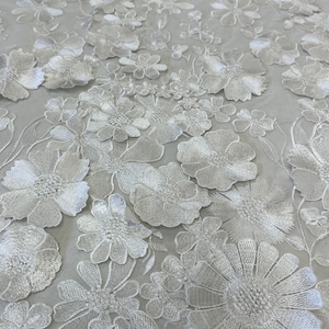 3D embroidery  White Bridal lace Fabric. 3D embroidery lace fabrc (available in other colors.)