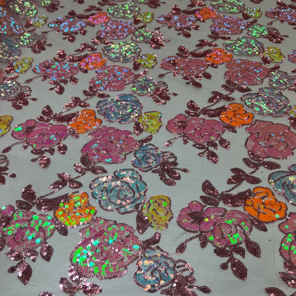 Floral Rose pattern Sequins Embroidery, Sequin lace fabric