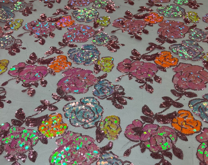 Floral Rose Pattern Sequins Embroidery, Sequin Lace Fabric - Etsy