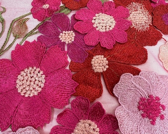 3D embroidery Floral pattern Fabric in a Fuchsia Punk multi color