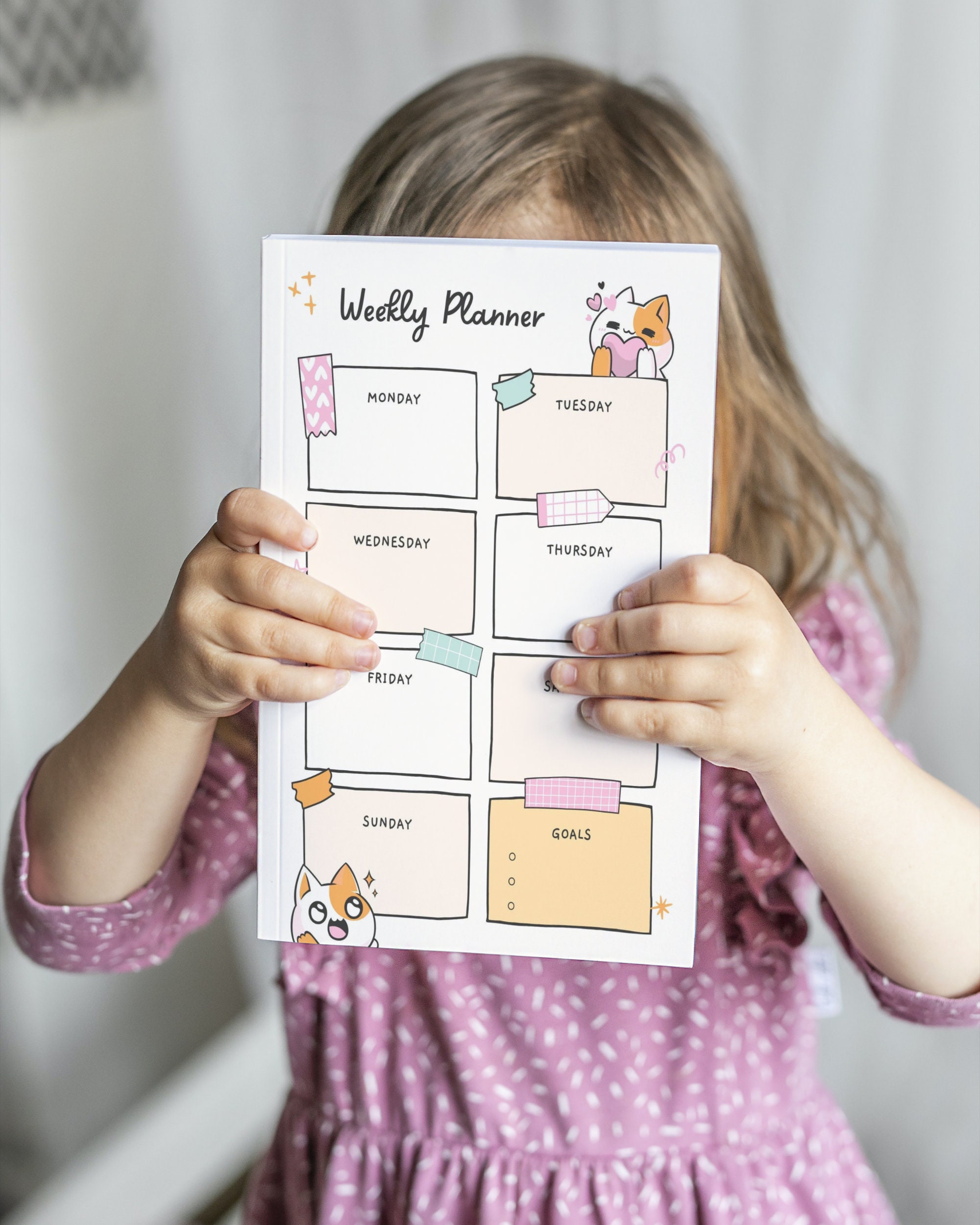 Cute Kawaii Kitty Daily Planner for Kids and Adults, Digital Download ...