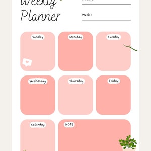 Cute Weekly Planner Digital Download for organization, minimalist living, cleaning checklist, to-do list Planner