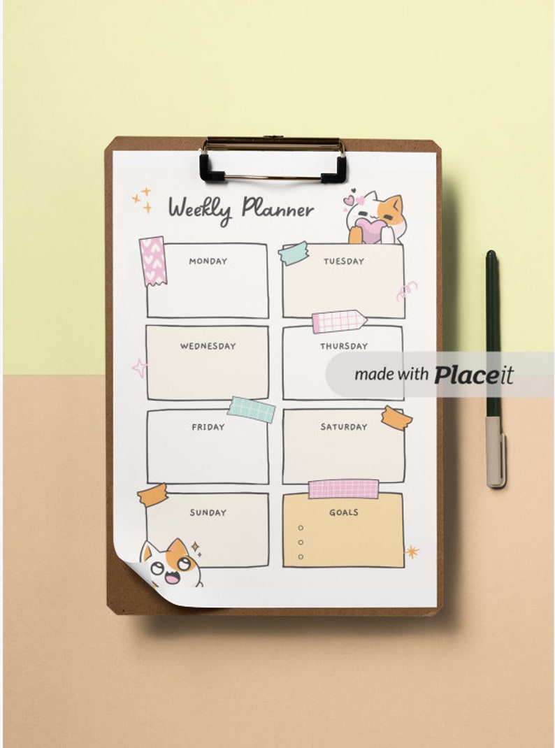 Cute Kawaii Kitty Daily Planner for Kids and Adults, Digital Download ...