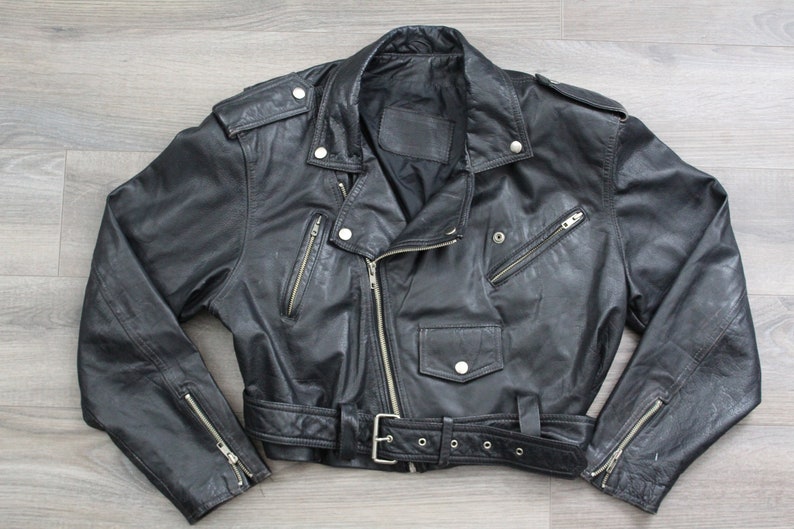 Vintage 1980s Wilson Leather Black Biker Jacket Uni Image 0