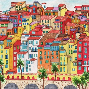 Pro marker Pen Drawing of the town Menton in France