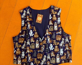 Vintage Handmade Dog Print Waistcoat