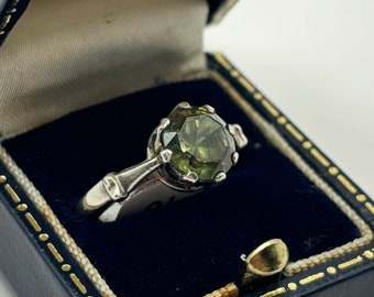 Vintage Sterling Silver Ring with Green Stone, UK Size K1/2