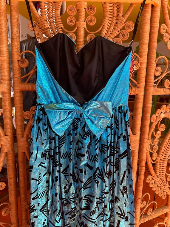80s Electric Blue Metallic Party Dress - image 5
