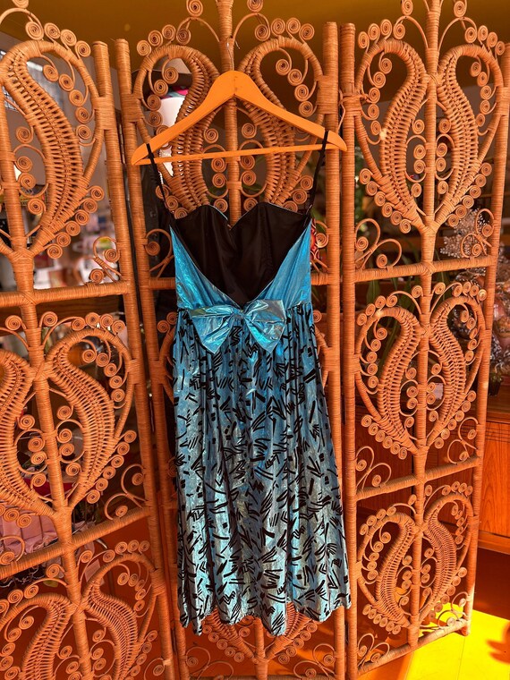 80s Electric Blue Metallic Party Dress - image 6