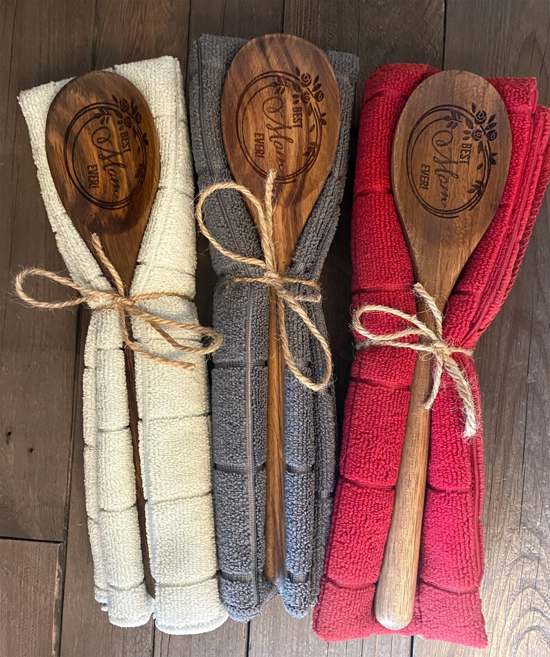 Personalized Nanny Wooden Spoon With Dishtowel Set, Gift for Nanny, Mother