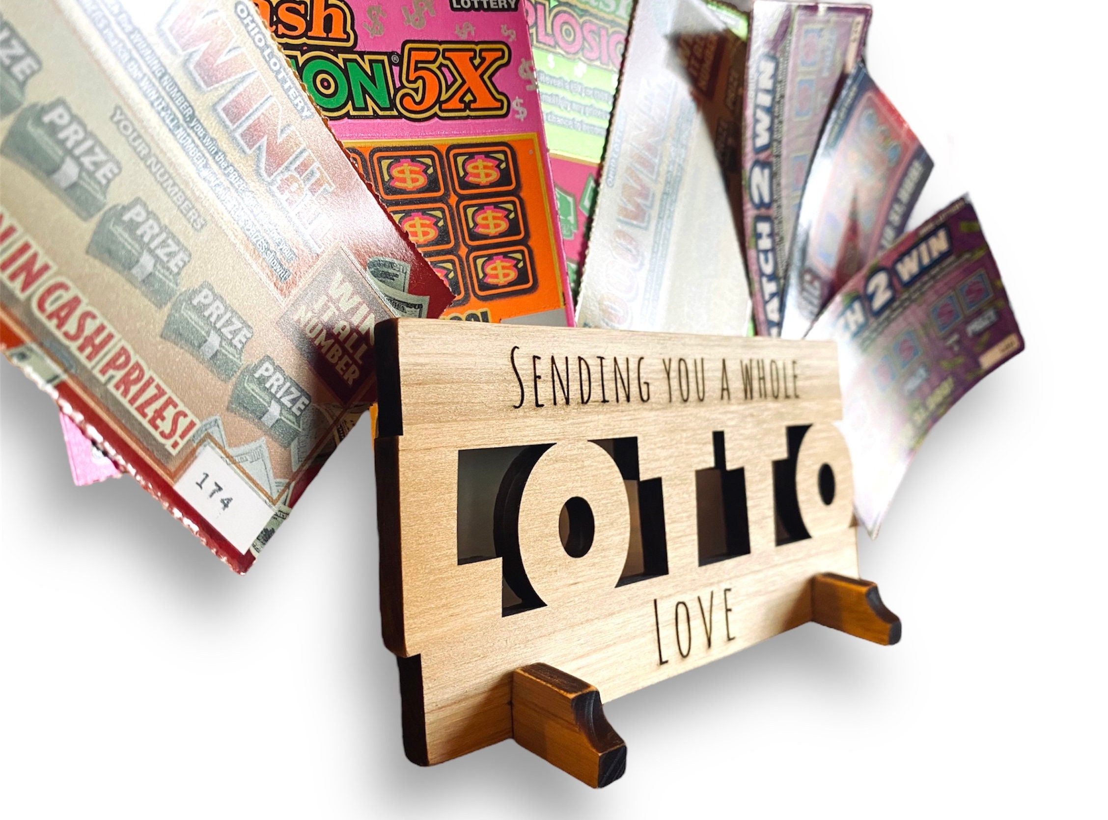 Lottery Ticket Holder, Solid Wood Scratch off Lottery Ticket Holder  Birthday Gift, Happy Birthday Lottery, Whole Lotto Love 