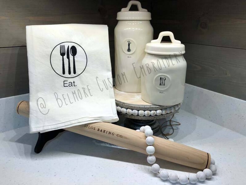 Rae Dunn Icon Inspired /'Eat./' Embroidered Kitchen Towel wcircle