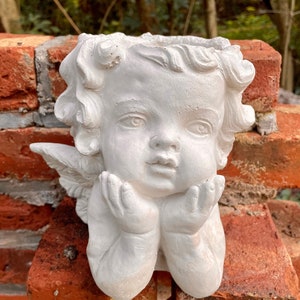 Concrete Planter |  Cherub  | Angel  | with Drainage Hole  | Art  | Home |  Decor |  Garden