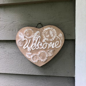 Concrete Welcome Heart Sign Decor