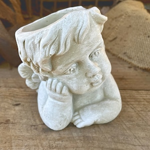 Concrete Planter |  Little  Angel  | with Drainage Hole  | Art  | Home |  Decor |  Garden