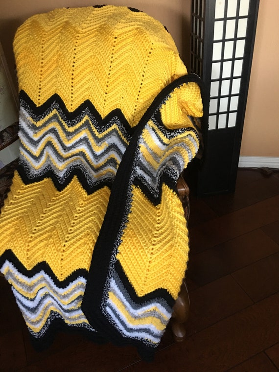 Crochet Throw Blanket Handmade Heirloom Gift New Home Housewarming Gift Hand Crocheted Sofa Afghan Yellow and Black Crochet Etsy