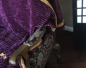 Purple and Gold Crochet throw blanket - handmade heirloom gift - new home housewarming gift - hand crocheted sofa Bulky, Coloured Blanket