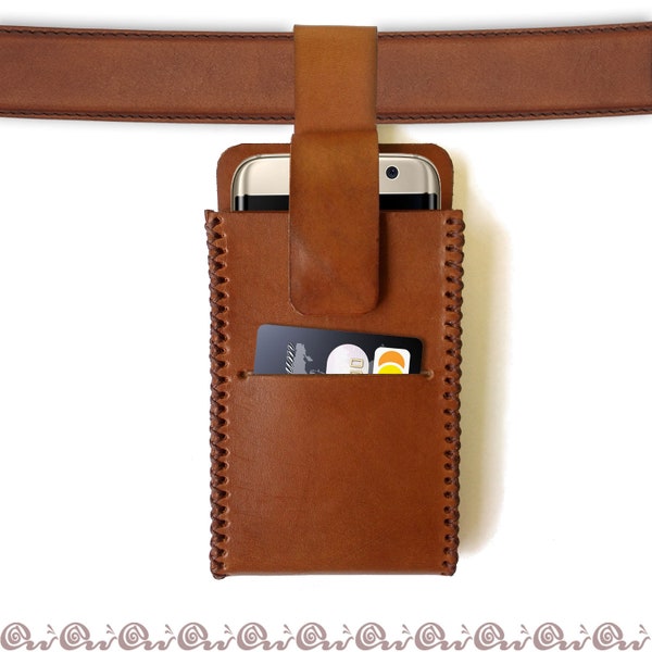 Cell phone Belt holder leather case for Samsung or Nokia or Lg or iPhone, made and personalized by hand. Gift for him