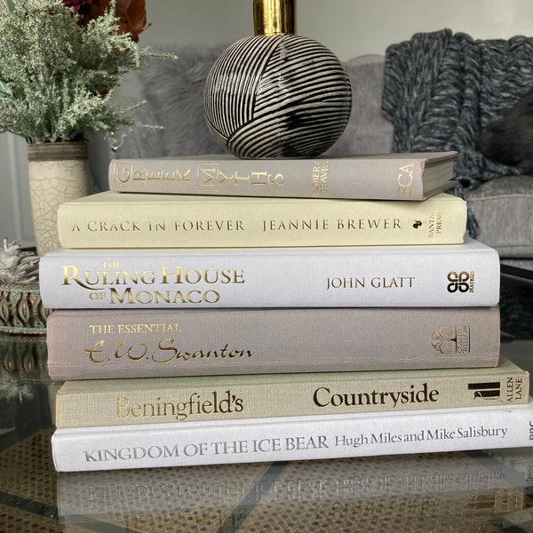 Decorative Beige/Cream/White Stacked Books - Coffee Table Decor Hardback Grey/Neutral colour pallet - Set of 2-6 UK