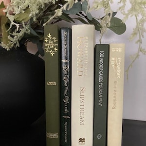 Green & Cream/Beige Stacked Books Decor - Decorative Coffee Table Styling - On Trend Home Decor - Set of 2 - 6