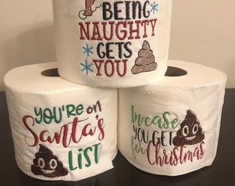 IN case you get poop for Christmas Embroidered Toilet Paper,Embroidered Toilet paper,Santa Toilet paper,Bathroom Decor,Santa decor