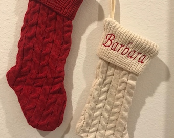 Zopfmuster Weihnachtsstrumpf, Weihnachtsstrumpf, Strumpf, Personalisierter Weihnachtsstrumpf, Weihnachten, Strumpf, gestickter Strickstrumpf