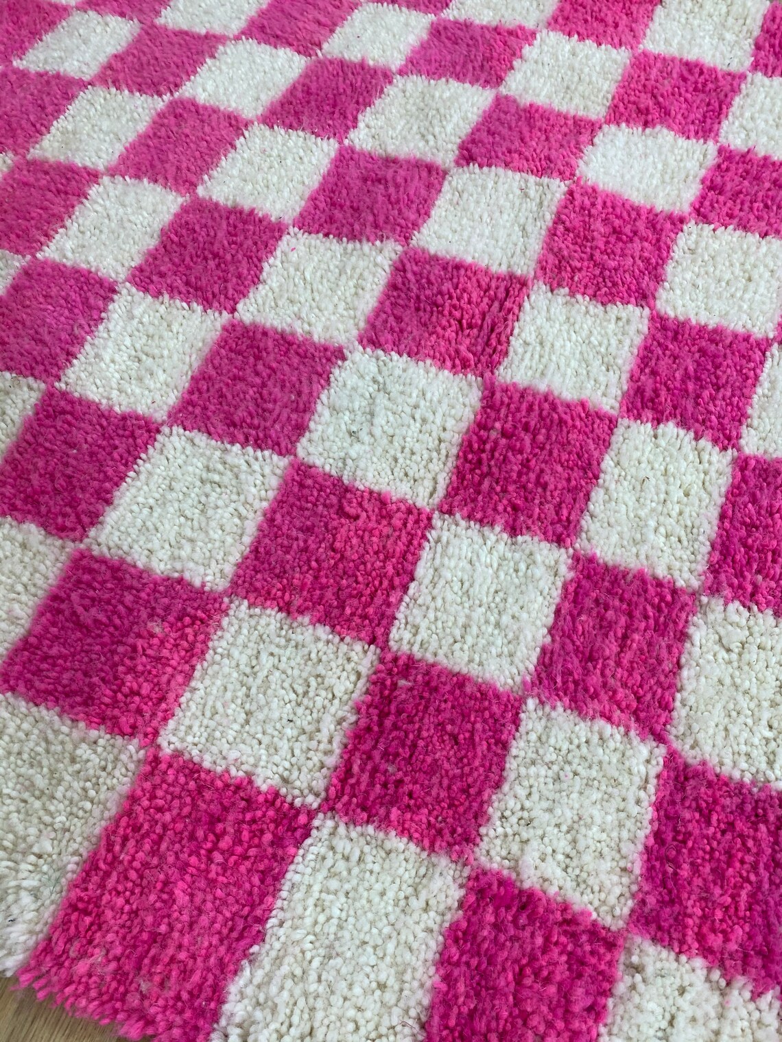 Pink Checkerboard Creamy HandWoven Area White Checkered Beni Etsy