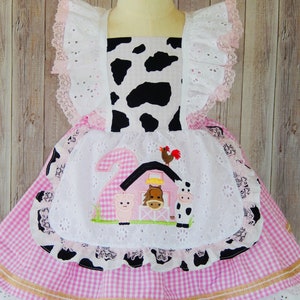 Cow Farm Dress, Cow Pink Dress, Cow Party Dress, Cow Party Dress, Farm Birthday Dress image 3