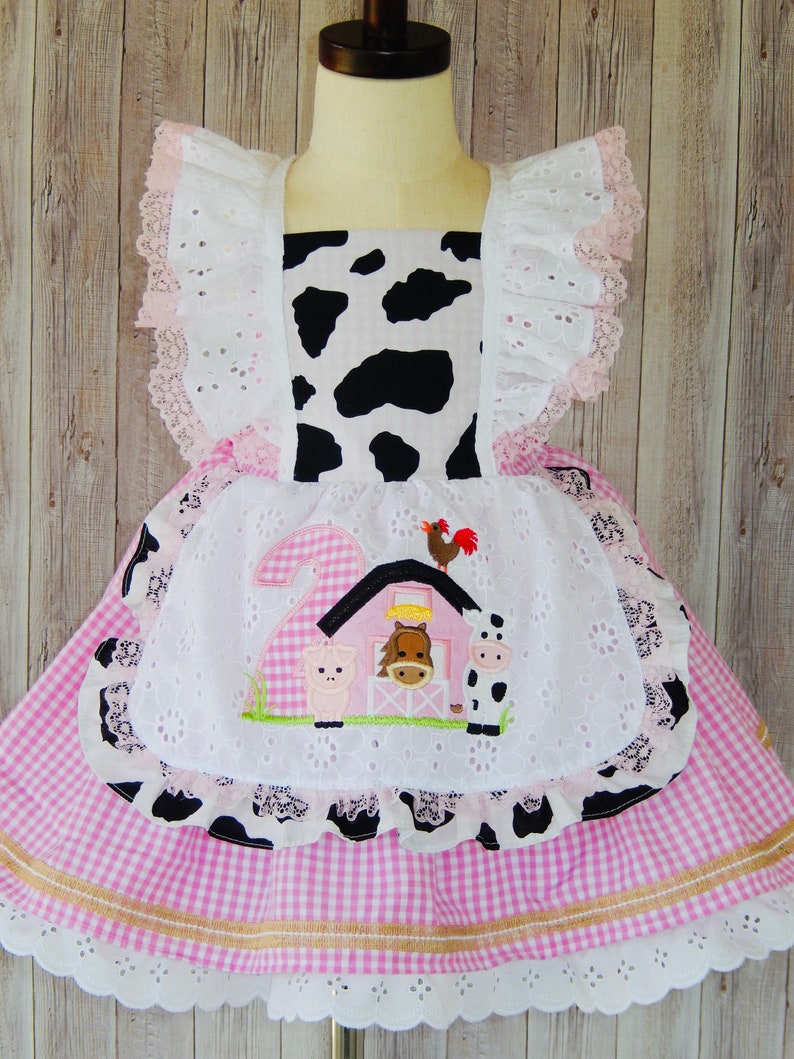 Cow Farm Dress, Cow Pink Dress, Cow Party Dress, Cow Party Dress, Farm Birthday Dress image 3
