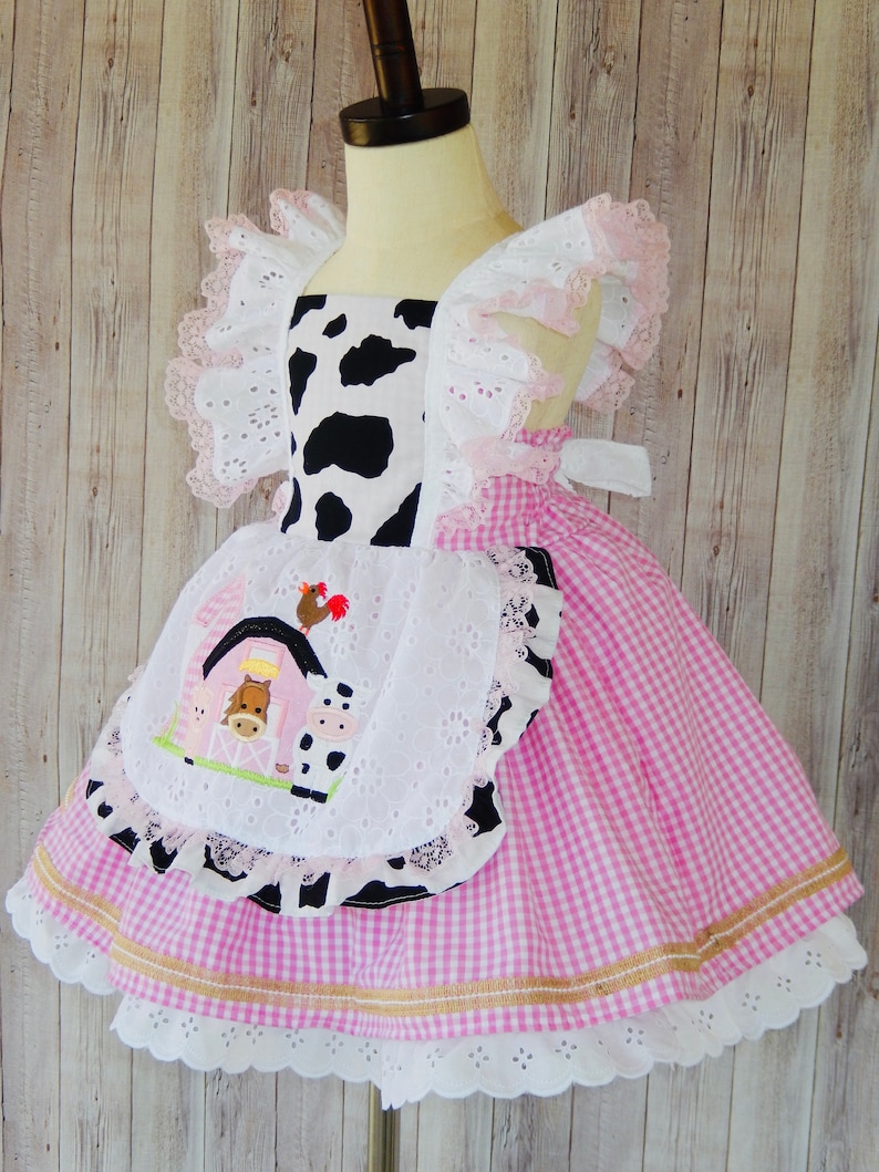 Cow Farm Dress, Cow Pink Dress, Cow Party Dress, Cow Party Dress, Farm Birthday Dress image 5