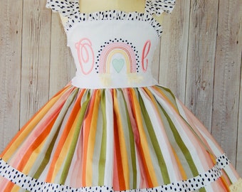 Boho Rainbow 1st Birthday  Dress, One Rainbow Outfit