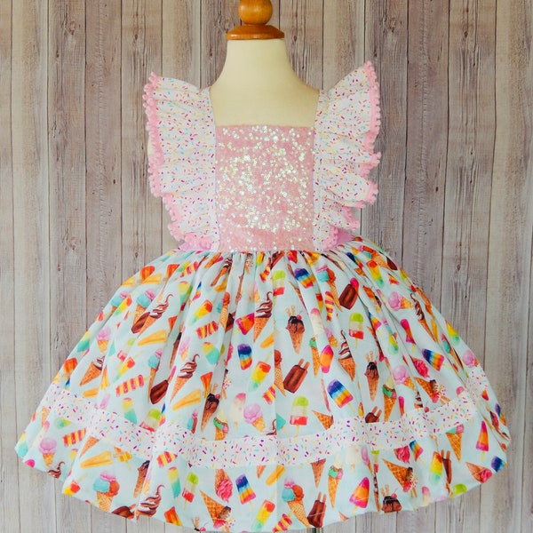 Ice Cream Dress,Ice cream Girl Dress, Ice cream outfit, Ice  cream, ice Cream Birthday Dress, Ice Cream Baby dress