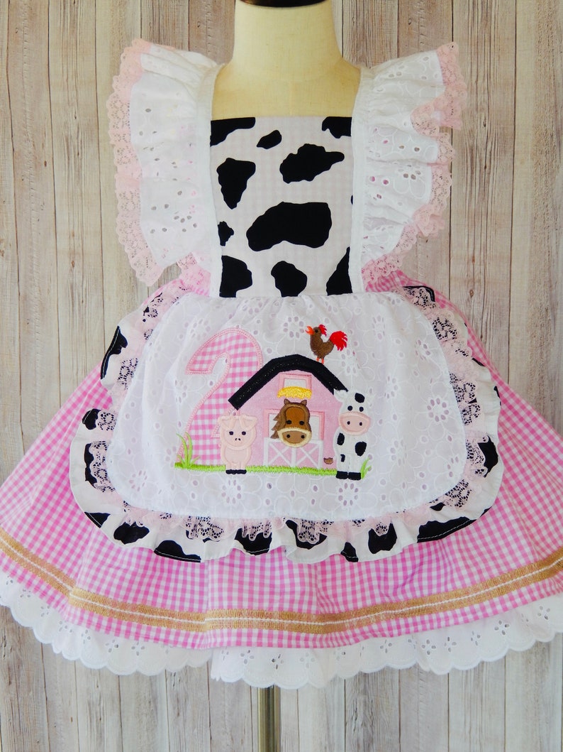 Cow Farm Dress, Cow Pink Dress, Cow Party Dress, Cow Party Dress, Farm Birthday Dress image 7