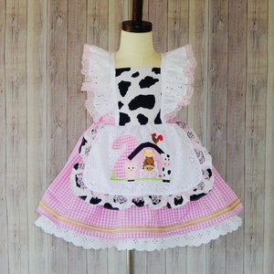 Cow Farm Dress, Cow Pink Dress, Cow Party Dress, Cow Party Dress, Farm Birthday Dress image 2