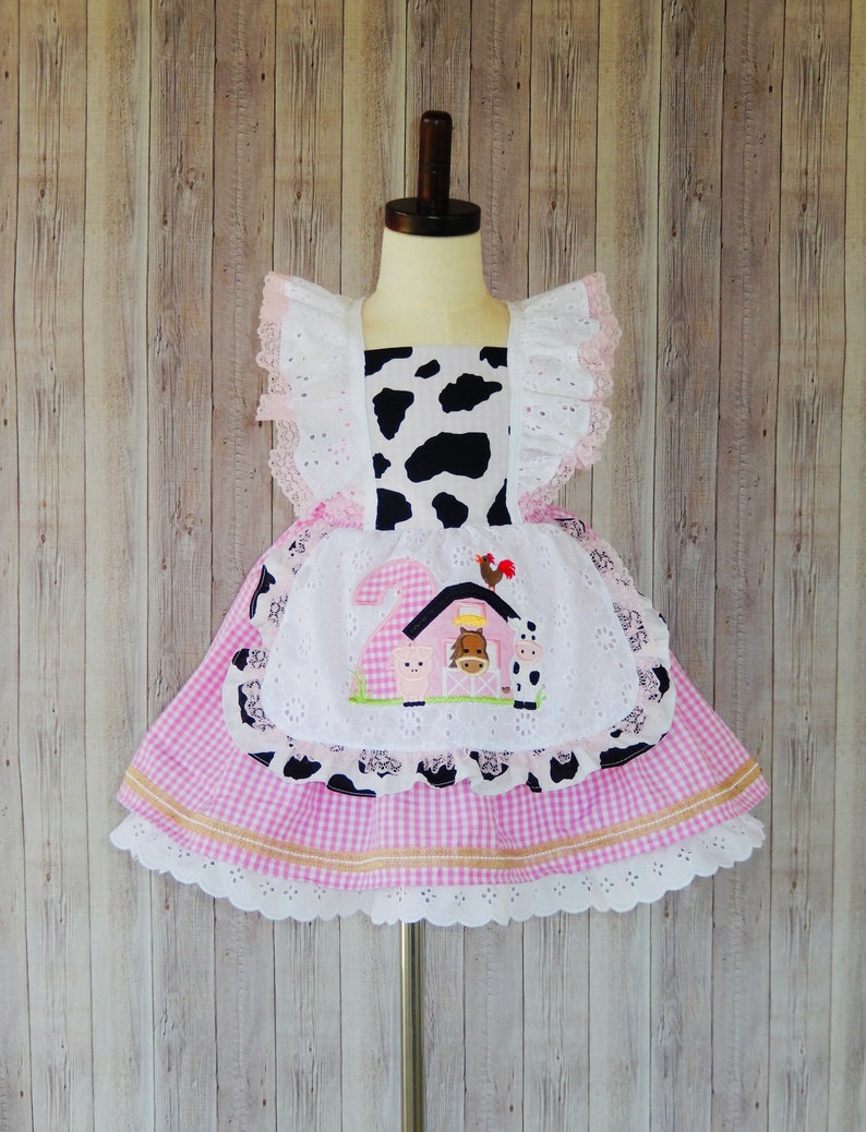 Cow Farm Dress, Cow Pink Dress, Cow Party Dress, Cow Party Dress, Farm Birthday Dress image 2