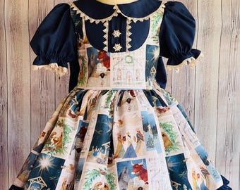 navy blue smocked nativity dress Christmas Nativity Smocked Dress in Darker Blue