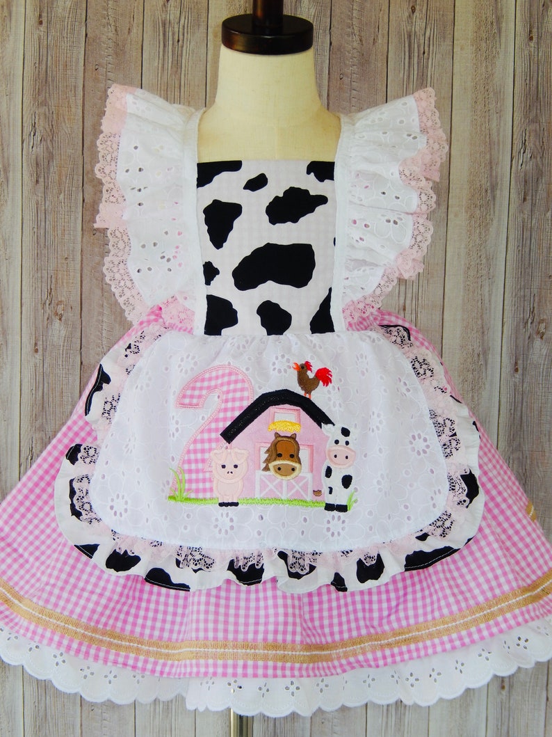 Cow Farm Dress, Cow Pink Dress, Cow Party Dress, Cow Party Dress, Farm Birthday Dress image 4