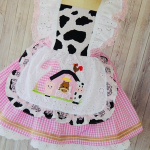 Cow Farm Dress, Cow Pink Dress, Cow Party Dress, Cow Party Dress, Farm Birthday Dress image 1