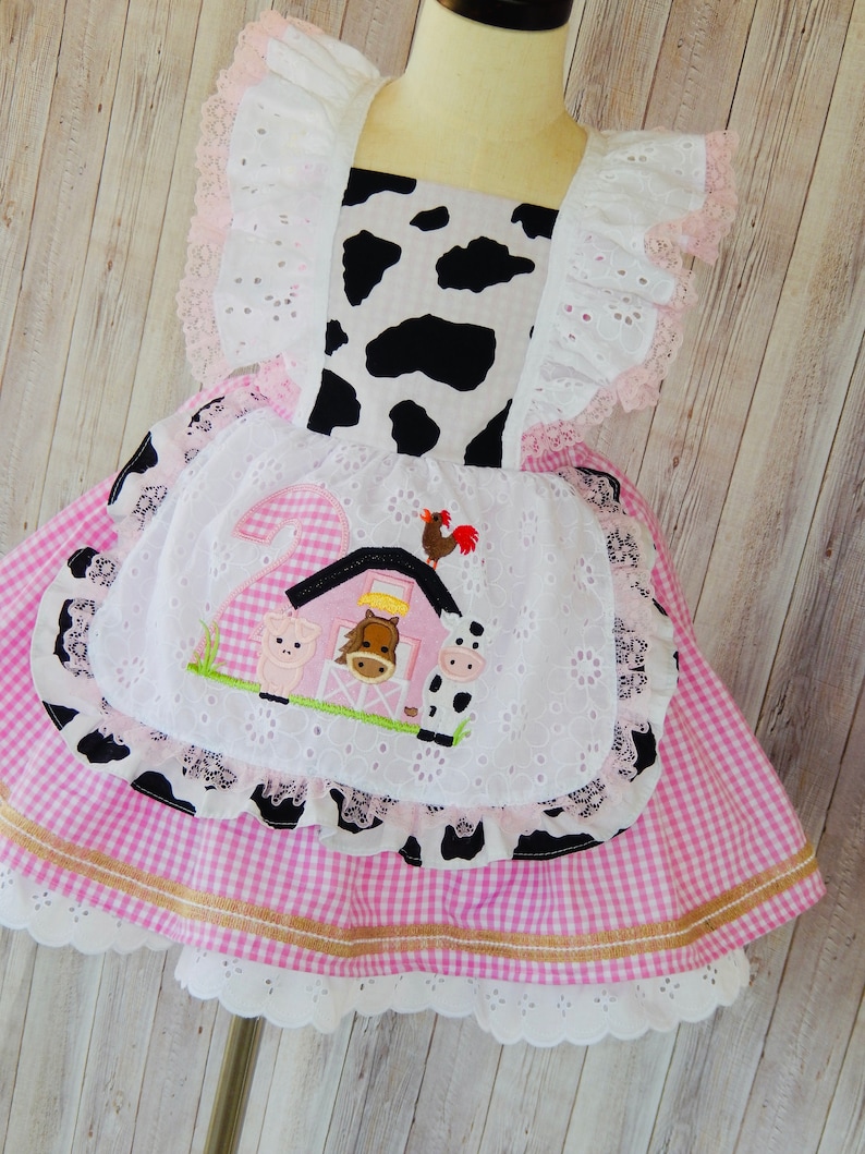 Cow Farm Dress, Cow Pink Dress, Cow Party Dress, Cow Party Dress, Farm Birthday Dress image 1