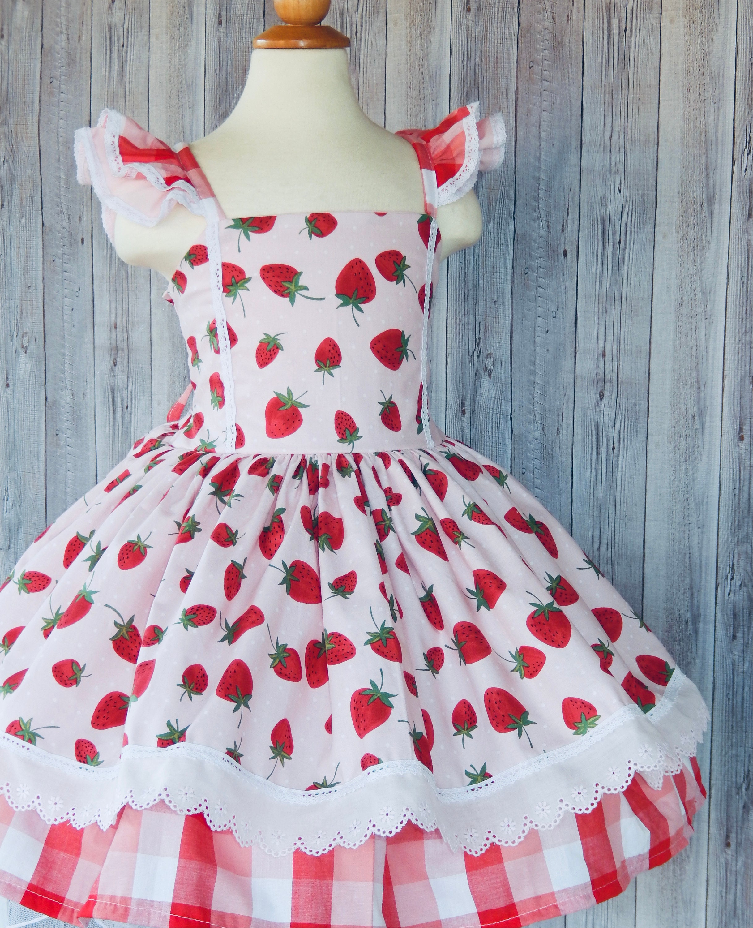 Strawberry Dress, Strawberry Birthday Party Dress, Strawberry