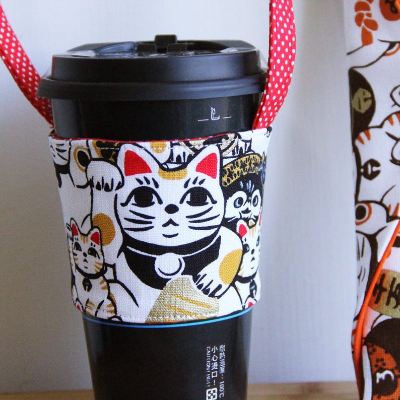 customer order : Fabric coffee cup holder with floral fabrics customer order : Fabric coffee cup holder with floral fabrics