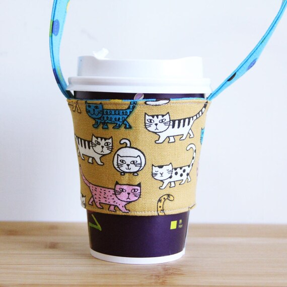 A75 Fabric coffee cup holder / Fabric coffee cozy / cup sleeve Etsy
