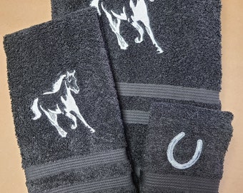 Embroidered Bath Towel Set &quot;PURE SILVER&quot;Country Western Bathroom Decor - Rustic Bathroom Decor - Gifts for Horse Lovers - Horse Lovers Gift