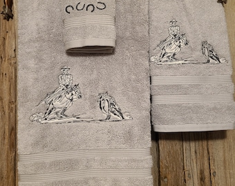 Western Embroidered Bath Towels. Cutting horse .