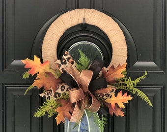 Fall Wreath with Leopard Print Ribbon for your Front Door