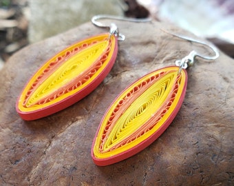 Oval Drop Sunburst Quilled Earrings