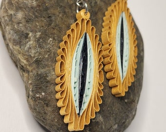 Oval Drop Cat's Eye Quilled Earrings