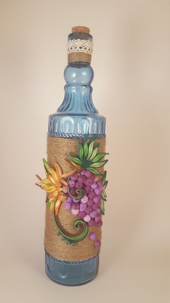 Items similar to Grape Wine Bottle Quilled Decor, Glass Bottle Decor
